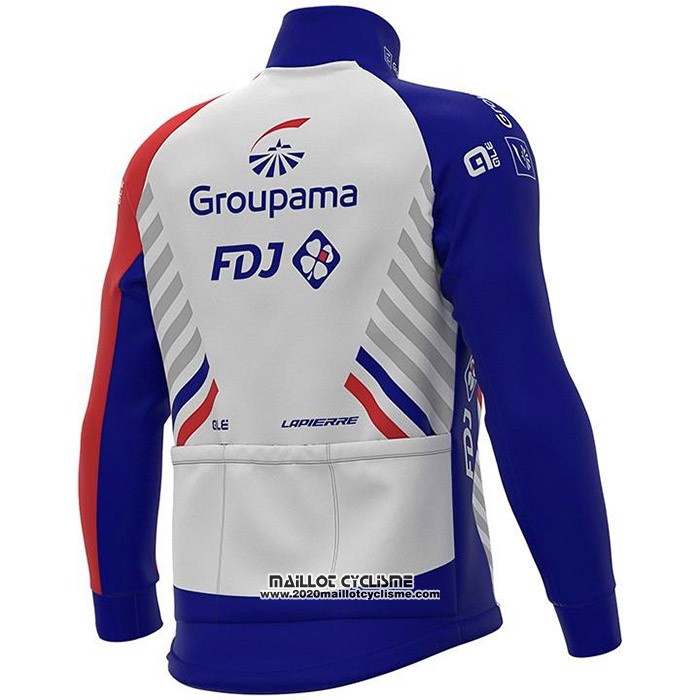 2020 Maillot Cyclisme Groupama-FDJ Blanc Profond Bleu Rouge Manches Longues et Cuissard